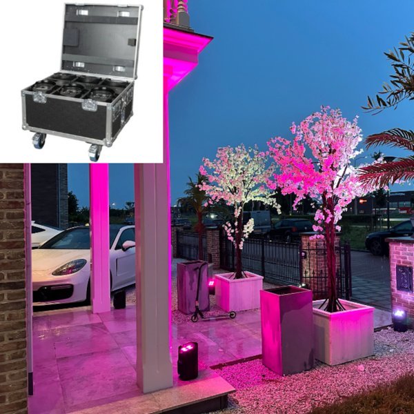 6x Accu LED grondspot in flightcase